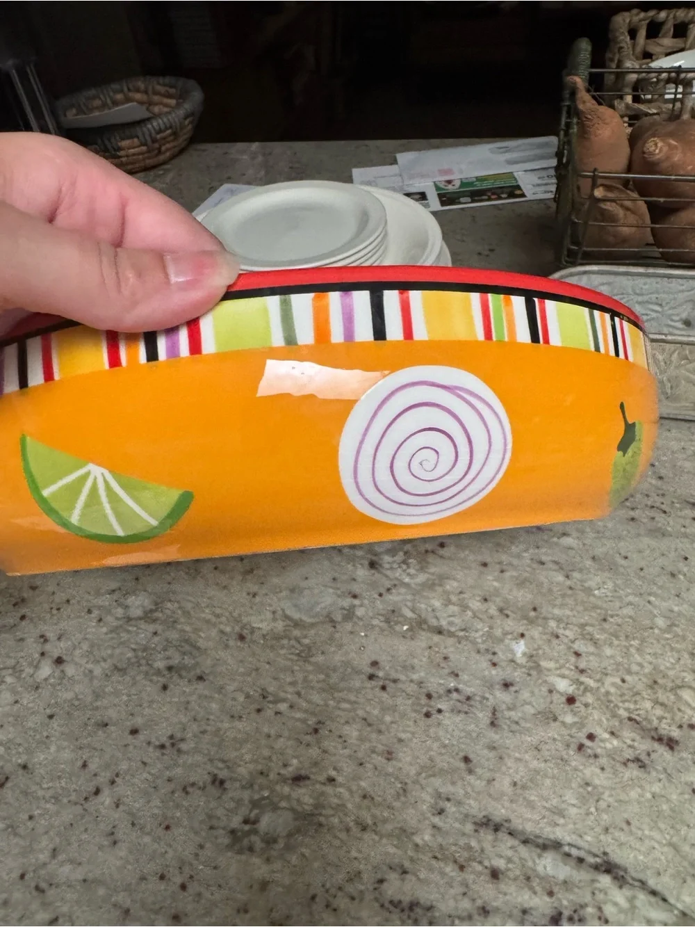 Crate&Barrel White Ceramic Serve Bowl in “Mambo Margarita” print